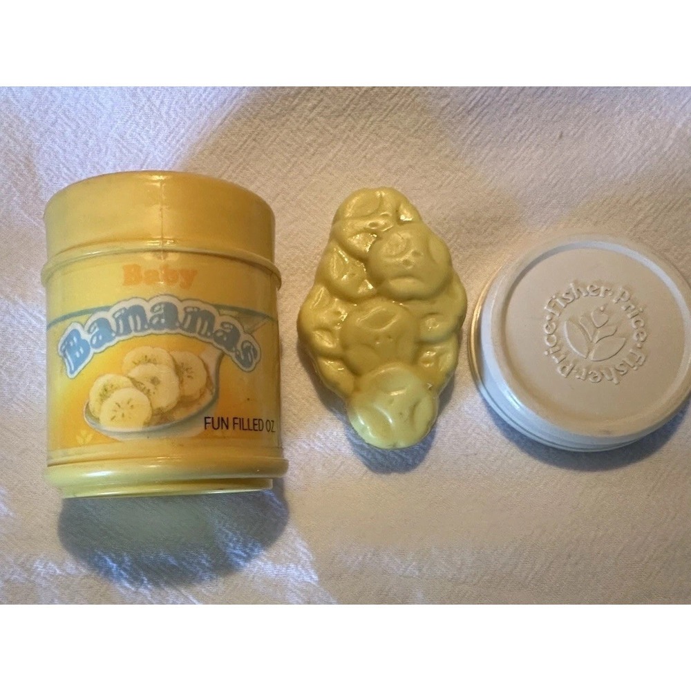 Vintage Fisher Price Baby Mealtime Replacement Jar, Lid & Bananas 3 Pieces Set